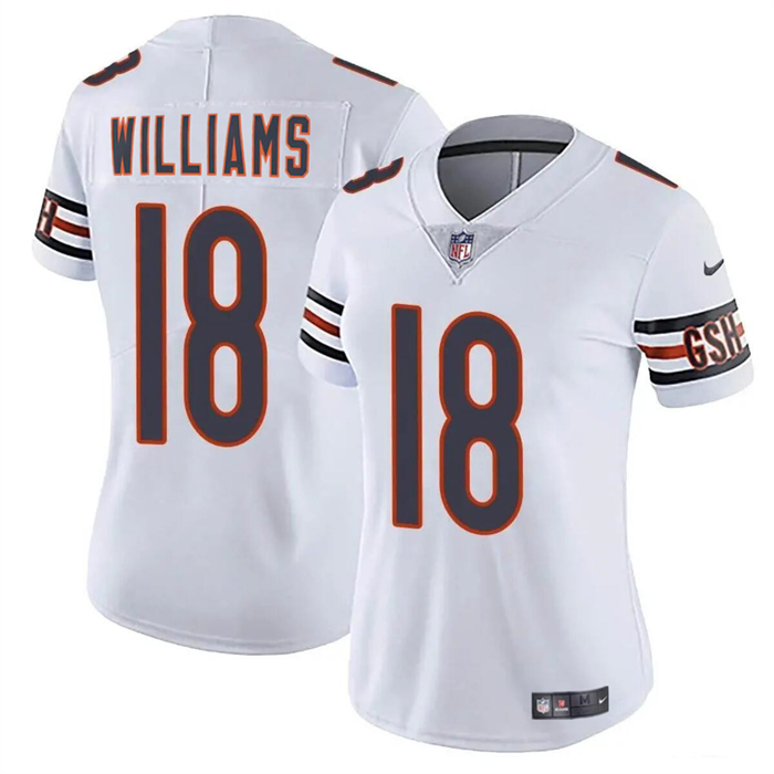 Women's Chicago Bears #18 Caleb Williams White 2024 Draft Vapor Football Stitched Jersey(Run Small)